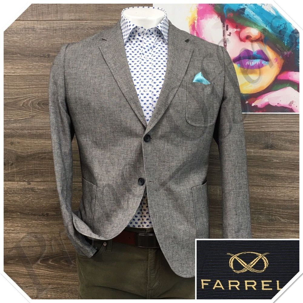 FARRELL Mens Blazer Sport Coat Two Button Casual‎ Jacket Size L Cotton Suit